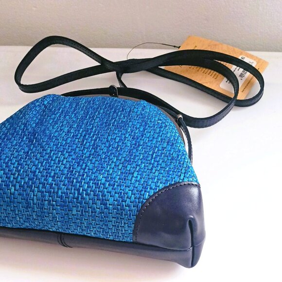 Patricia Nash Silvia Frame Crossbody Bag Blue Woven Black Leather - Picture 4 of 15